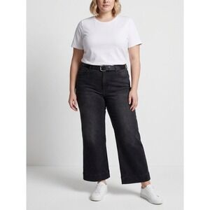 Risen Black High Rise Wide Leg Crop Jeans Size 33 Stretch RP36220